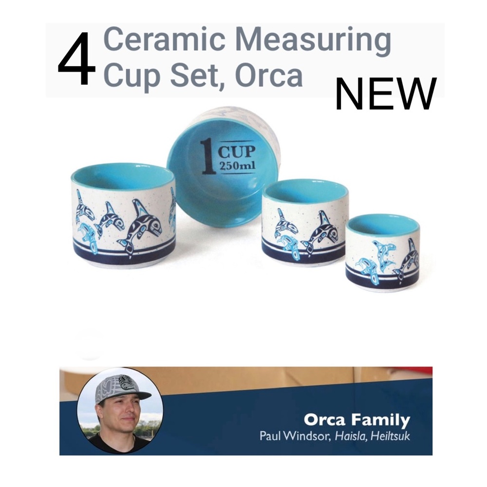 $9 each NEW ⭐️ ORCA 🐋 Measuring Cup Set, ceramic artist created graphic